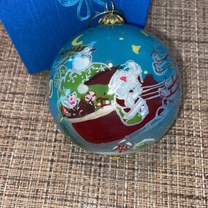 2009 Pier One Li Bien Ornament Santa Sleigh Ho Ho Hand Painted Glass
